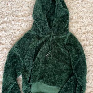 Urban Outfitters Green Fuzzy Crop Hoodie